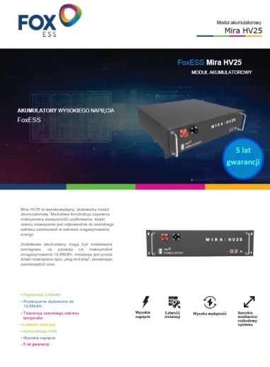 Magazyn Energii Foxess Mira HV25