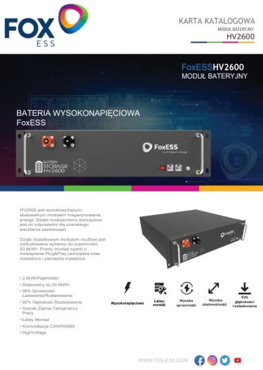 Bateria wysokonapięciowa FoxESSHV2600